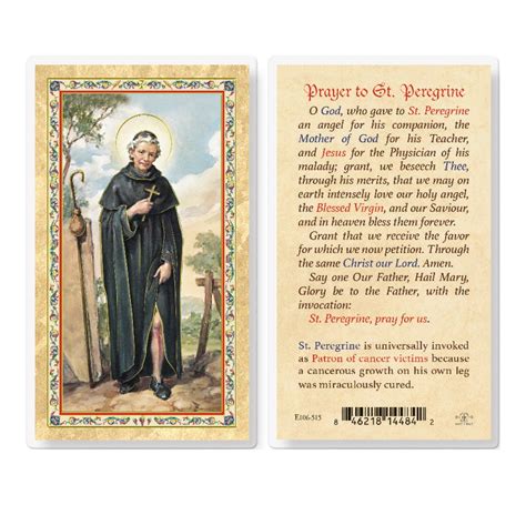 Prayer to St. Peregrine Gold-Stamped Laminated Catholic Prayer Holy Card with Prayer on Back ...