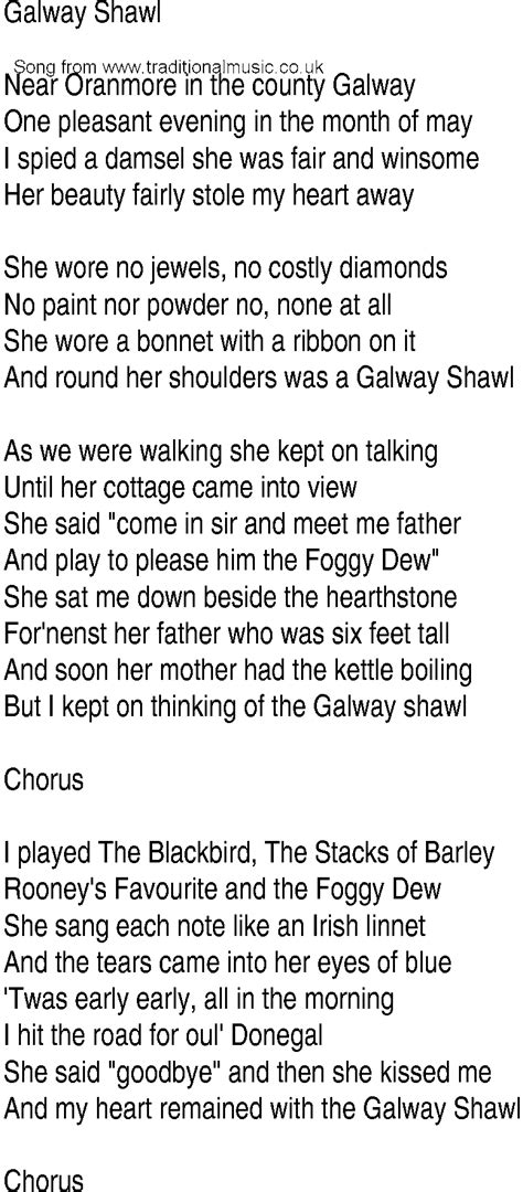 Irish Music, Song and Ballad Lyrics for: Galway Shawl