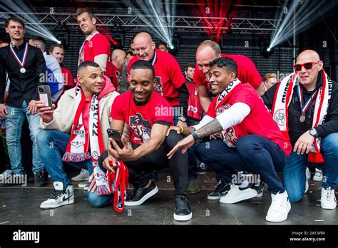 EMMEN - FC Emmen players during the ceremony on the Stadionplein. Despite a defeat at FC ...