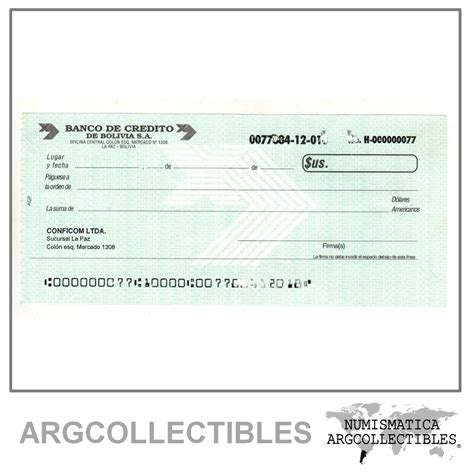 BOLIVIA MODELO DE CHEQUE BANCO DE CREDITO DE BOLIVIA S.A. – Argcollectibles