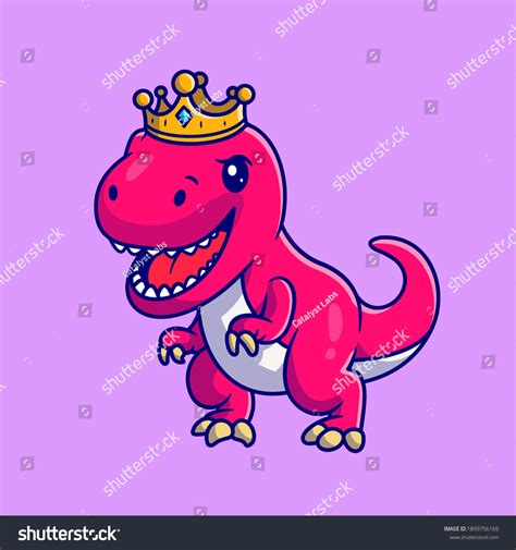 Cute Dinosaur Queen Crown Cartoon Vector Stock Vector (Royalty Free ...