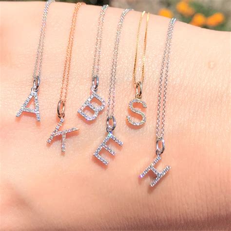 0.04-0.09CT Diamond Initial Pendants Dainty Alphabet Letters Necklace Prong Set Sliding Bail ...