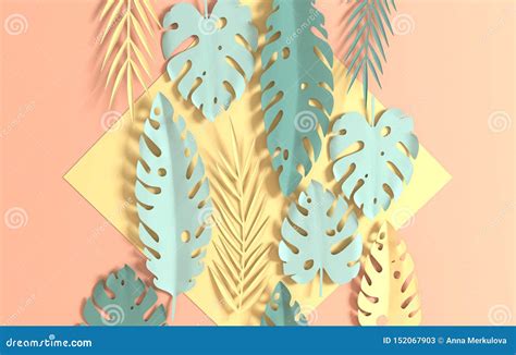 Tropical Paper Palm Leaves. Summer Tropical Pastel Colored Leaf ...