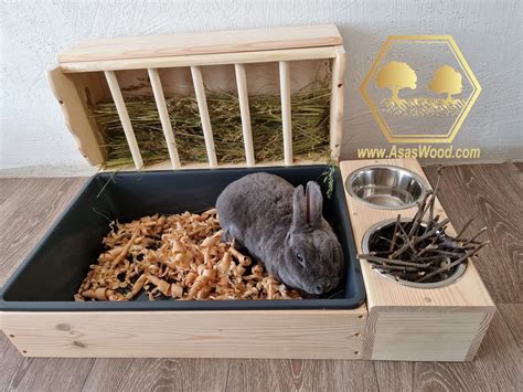 Rabbit Hay Feeder with Litter Box and Food bowls station ️ LARGE ...