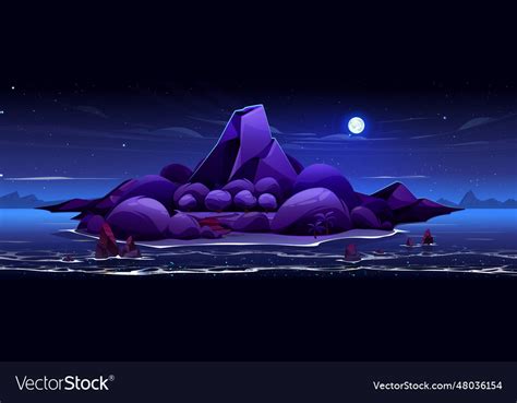 Night volcano island in ocean background Vector Image