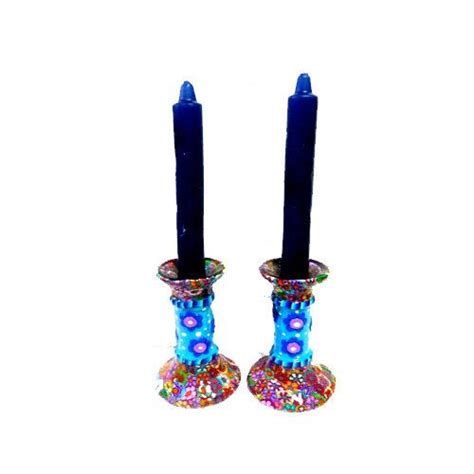 Colorful Pair Of Candle Holder For Shabbat Handmade Shabbat | Etsy | Candle holders, Shabbat ...