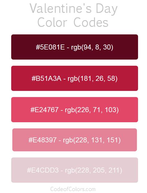 Valentine's Day Color Palette - Hex and RGB Color Codes