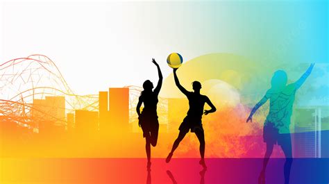 Volleyball Game Olympic Games Flat Background Illustration, Color, Athlete, Silhouette ...