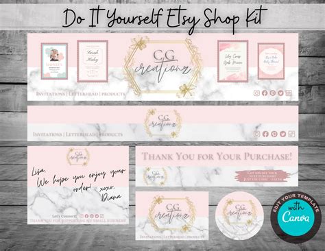 Etsy Shop Bundle Banner Templates Receipt Banner Editable Canva Templates Etsy Kit Pink Media ...