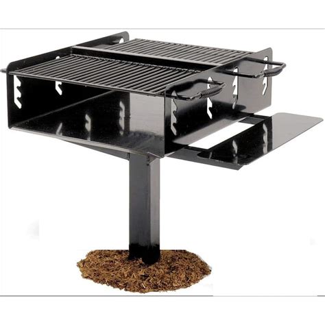 Ultra Play 4 in. Commercial Park Bi-Level Charcoal Grill with Post in Black 621 - The Home Depot