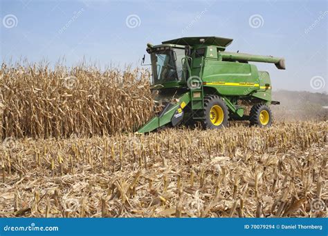 Farmer In A John Deere Combine Harvesting Corn Editorial Image ...