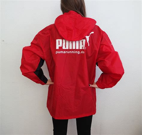 Puma Jacket Red Vintage Puma Red Sport Jacket Hooded Puma Windbreaker Vintage Tracking Jacket ...