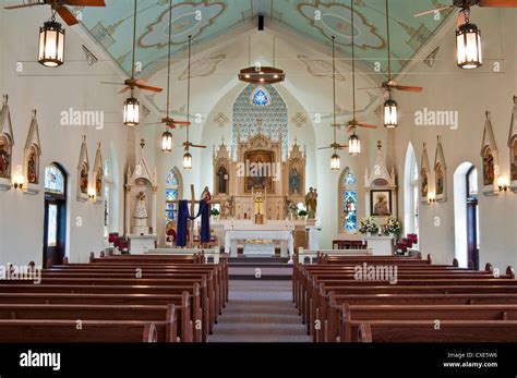 Interior of Immaculate Conception Catholic Church in Panna Maria, Texas, the oldest Polish ...