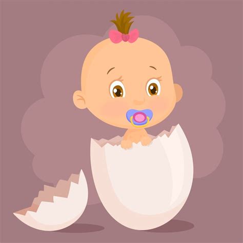 Funny baby girl hatching from an egg | Premium Vector