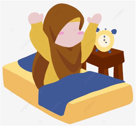 Wake Up Muslimah From Bed Flat Illustration, Muslim, Wake Up, Bed PNG Transparent Clipart Image ...