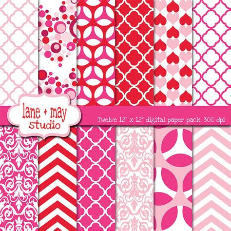 Digital Scrapbook Papers Hot Pink and Red Valentine's Day Theme ...