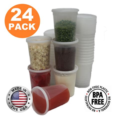 Food Storage Containers with Lids, Round Plastic Deli Cups, US Made, 32 ...