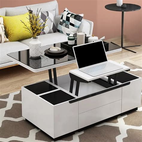 Modern White Lift Top Glass Coffee Table with Drawers & Storage Multifunction Table | Homary CA
