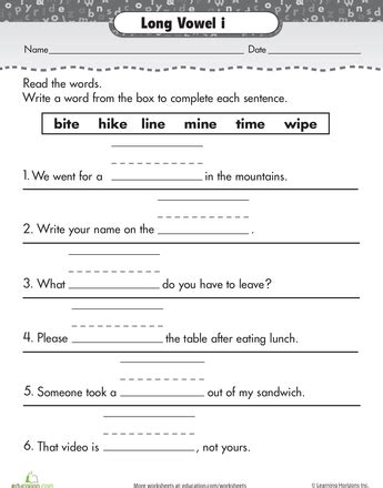 Long "I" Practice | Long i words, Phonics rules, Vowel worksheets