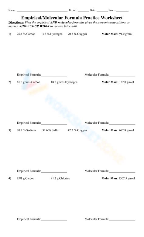 Free Empirical/molecular Formula Practice Worksheets