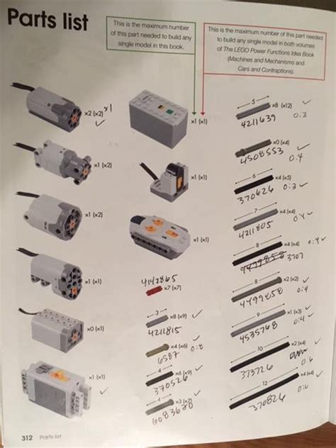 Lego Technic Parts List for "Lego Power Functions Idea Book" : r ...