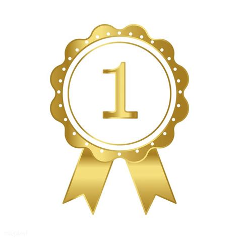 a gold award ribbon with the number one on it's front and bottom corner