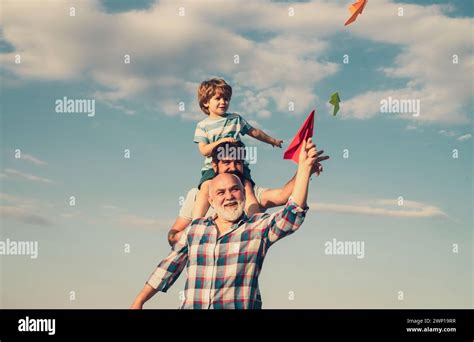 Men generation. Father and son with grandfather - happy loving family ...