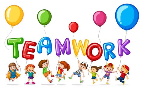 Children with balloons for word teamwork 361883 Vector Art at Vecteezy