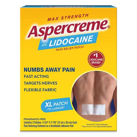 Aspercreme Max Strength Lidocaine Pain Relief Patch for Back Pain, Odor Free Pain Patch