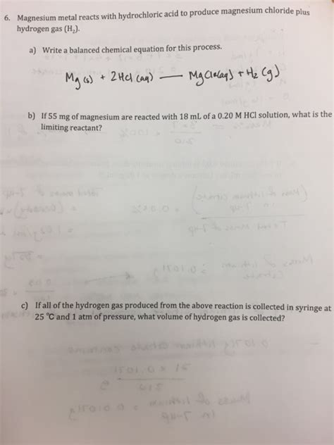 Solved Magnesium metal reacts with hydrochloric acid to | Chegg.com