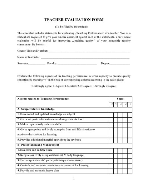 Printable Teacher Evaluation Form