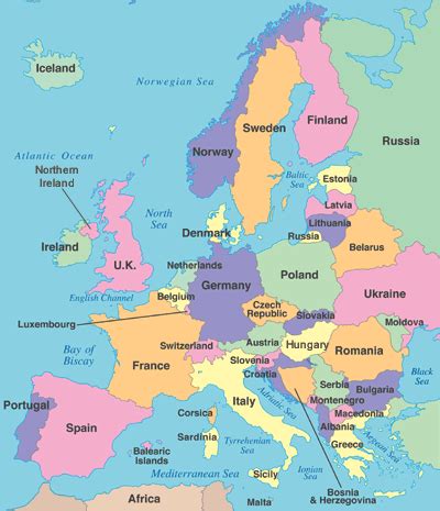 Map of Europe with Countries and Capitals
