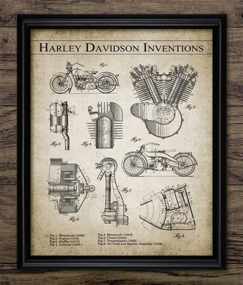 Harley Davidson Motorcycle Inventions Art Engine Patent | Etsy