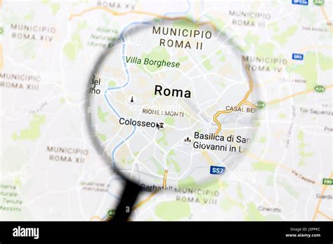 Rome on Google Maps under a magnifying glass. Rome is the capital city ...