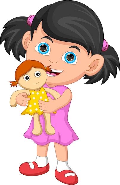 Premium Vector | Cartoon little girl holding a doll