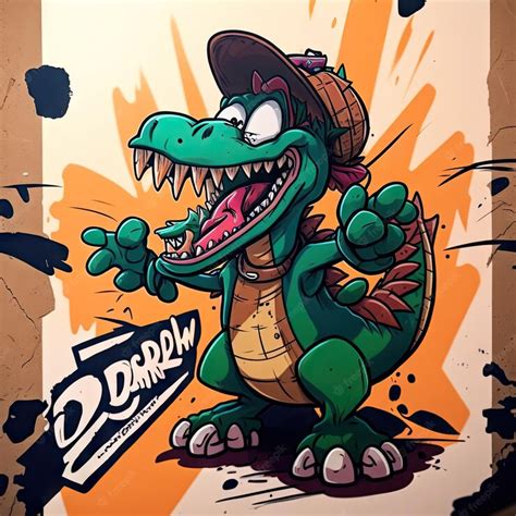 Premium Photo | Goofy dinosaur cartoon character graffiti style marker draw