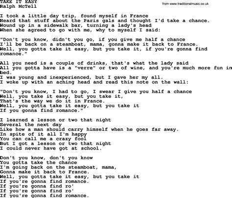 Take It Easy.txt - by Ralph McTell lyrics and chords