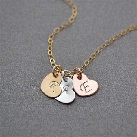 Three Heart Necklace 3 Initial Heart Necklace Gold Rose Gold | Etsy