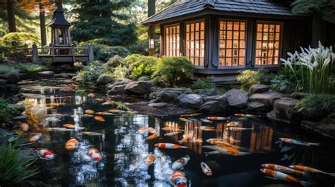 Premium AI Image | Japanese Garden Koi Pond