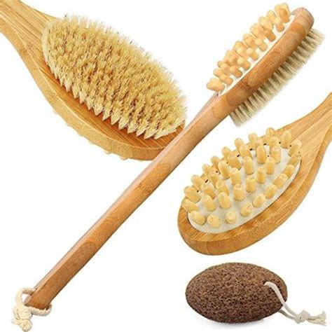 Natural Bristle Long Wooden Handle Bath Shower Body Back Brush Spa Scrubber Exfoliate Away ...