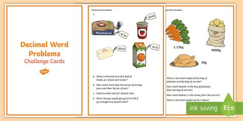 Adding and Subtracting Decimals Word Problems Cards - Year 6