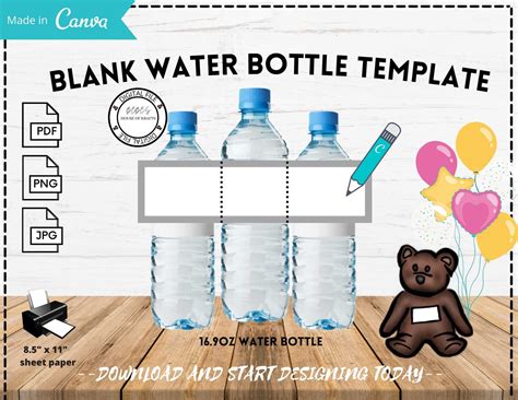 Blank Water Bottle Label Template Canva Template Link DIY - Etsy