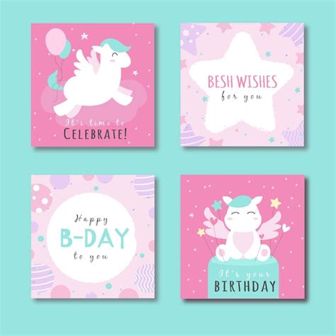 Premium Vector | Collection of cards with animals at birthday party