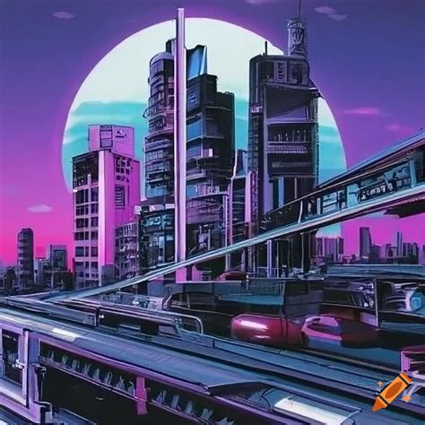 Retro cityscape inspired by 1990s anime