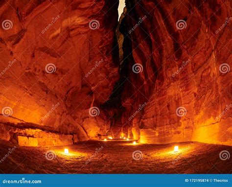 The Siq Canyon in Petra during Night Walk, Jordan, Middle East Stock ...