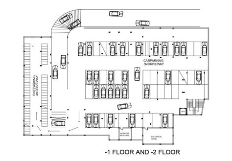 Basement floor parking lot floor plan of civic center dwg file - Cadbull