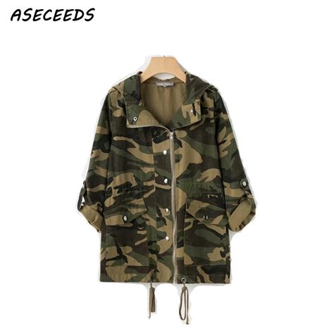 Fall plus size military army green camouflage jacket women oversized jacket coat women ...