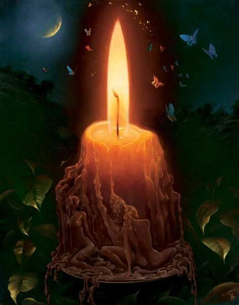 The candle in this painting is pouring out light in the dark night similar to the light coming ...