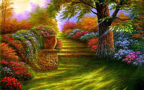 HD wallpaper: flower garden wallpaper, Man Made, tree, nature, outdoors, landscape | Wallpaper Flare