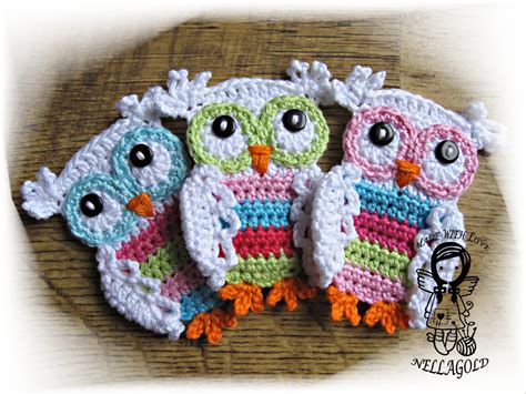 Crochet PATTERN Applique Coloured Owl Applique Owl DIY